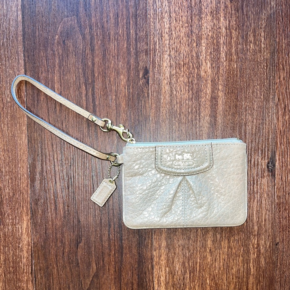 Coach Wristlet, Nude/Tan with Gold Shimmer
